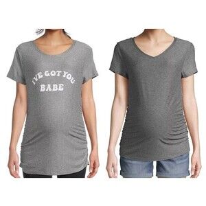 Time and Tru Lot of 2 Small maternity gray shirts top graphic tee Ruched side